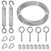 KNLN/304 Stainless Steel 66ft Wire Rope Kit with M5 Turnbuckle Tension Hook and Eye Screw 1/16 Thimb, 66피트