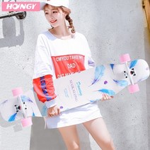 스케이트보드 입문용 초보 장갑 스티커 부품 데크 43in longboard 메이플 우드 스케이트 보드 샌드페이퍼 더블 로커 스틸 소년 소녀 자 longboard, 주황색