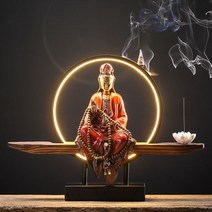 관세음보살 불상 LED 후광등 나무 관세보살 향로 향피우기 장식품 6종, 단일사이즈, 감로수병 관음 레드