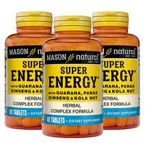 MASON NATURAL 과라나 인삼 및 콜라 너트가 함유된 슈퍼 에너지 - 최적의 성능 에너지를 지원하는 허브 복합체 포뮬러* 60정 3팩 176851