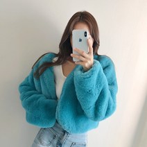 요시아나 [당일발송] 컬러풀 페이크 밍크 노카라 숏 퍼자켓 -2컬러
