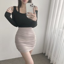 페미닌 베이직 기본 밴딩 셔링 니트 미니 스커트 4컬러