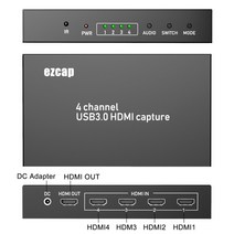 [해외]Ezcap264 4x1 HDMI 멀티 뷰어 4 채널 스위치 HD 1080P 60fps USB 3.0 비디오 캡처 카드 게임 녹화 상자 PC 라이브 스트리밍
