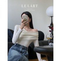 여성 프렌치 셔링 오프숄더 솔리드 슬림 긴팔 티셔츠 언벨런스 럭셔리 블라우스 크롭 탑