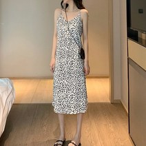 잇츠스타일 여성 브이넥 페미닌 호피무늬 끈나시 슬립 뷔스티에 미디원피스