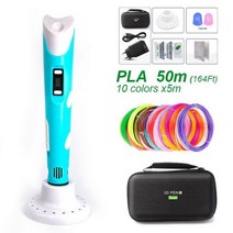 3D 펜 프린터 프린팅펜 고품질 인쇄 100m PLA 필라멘트 1.75mm DIY 케이스 교육 선물, 01 Blue with PLA 50m