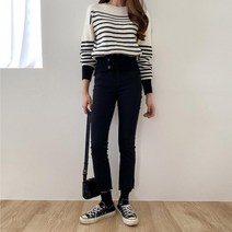 브이와이 VY 여자 밑단컷팅 클래식 다크 H라인 슬림 면바지