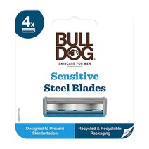 Bulldog Mens Skincare and Grooming 남성용 오리지널 면도날 리필 8개입, Sensitive 4 Count Bulldog Case