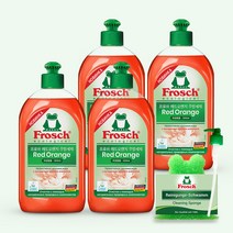 독일 프로쉬 주방세제 레드오렌지 500ml 4개+펌프1+수세미1, 프로쉬 주방 레드오렌지 4개