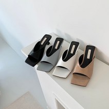 스퀘어 토오픈 브이 스트랩 미들힐 뮬 슬리퍼힐 5cm
