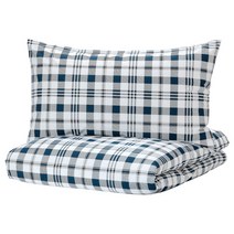 이케아 이불커버+베개커버2 화이트 블루체크 200x230+50x80cm 면65% 폴리에스테르35%
