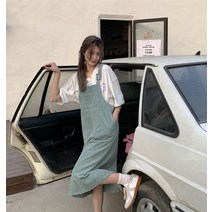 골덴멜빵원피스 봄가을 여름 디자인감각 보이핏 볼륨 오버핏 미디 롱 작은 키 여성 학원 무드 2184649059