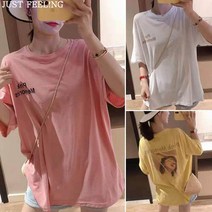 JUST FEEL!NG 여름 여성 루즈핏 얇은 반팔 티셔츠 빅사이즈 귀여워 보이는 패션 기본 이너티