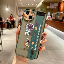 귀여운 만화 우주 우주 비행사 손목 밴드 브래킷 케이스 samsung galaxy s22 s21 fe s20 ultra s10 5g s8 s9 plus 충격 방지 커버