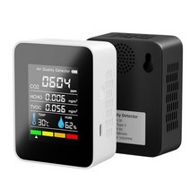 5IN 1 LCD 디지털 다기능 가스 감지기 TVOC HCHO 공기 품질 모니터 측정기 CO2 미터 온도 습도, 01 WHITE