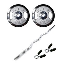 한중스포츠 크롬원판 컬바세트 Amazing원판 아령 바벨 덤벨 헬스기구 운동기구 홈트 역기, 컬바E-Z바, 10KGX2