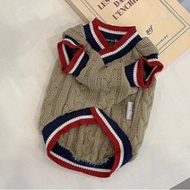 데댕 꽈배기 니트 조끼 강아지 겨울옷, 카키