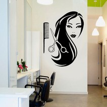 가구 Hairdressing Shop 벽 스티커 장식 아름다움 긴 머리 가위 Combs 살롱 전사 술 비닐 DIY E512, 07 보라색_02 L 57x78cm