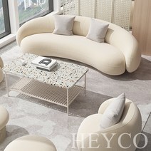 바나나 클라우드 조약돌 모듈 형 패브릭 양모 라운지 쇼파 암리스 디자인 1인 ㄱ자 소파, 테이블 AB, Ivory 강화유리