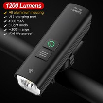 자전거 전조등 라이트 후레쉬 안전등 SORIDER 지능형 헤드 2000 루멘 USB 충전식 방수 안전 경고 와이드 앵글 플러드 사이클링 프론트, BR-1200
