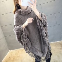 여성 후드 코트 핸드메이드 숏 하프 롱 반 알파카 가을 겨울 모조 토끼 모피 모조 양모 칼라 풀오버 목도리 따뜻함 판초 망토 회색 망토