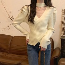 브이넥 이너 퍼프 슬림 니트 티셔츠 하늘비즈 C11 S300A130