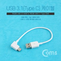cbmall 노트북 태블릿 스마트폰 연결 USB C타입 케이블 20cm 꺾임 화이트 IA755