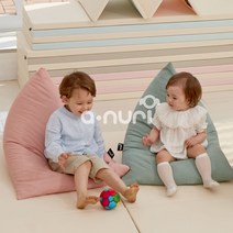 [아누리] 키즈 아기쇼파 허그빈백 풀세트, 색상:빈백+발받침_워싱블루