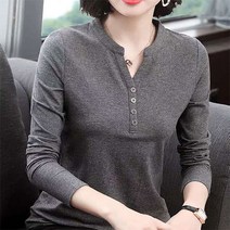 노이디제이 여성 단추 슬릿넥 긴팔 티셔츠 GM0285A
