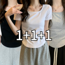 1+1+1 로얄리노 슬림 스퀘어넥 여자 반팔티