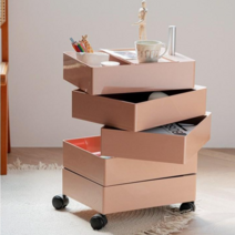 네모 인테리어 트롤리 이동식 수납장 5단, 핑크