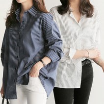 여성 루즈핏 디자인 세로 스트라이프 데일리 셔츠