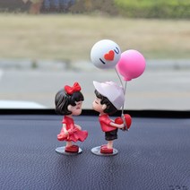 HENK 커플 피규어 차량용 장식품 선물용 차량 인테리어, 빨간리본 풍선커플세트1개
