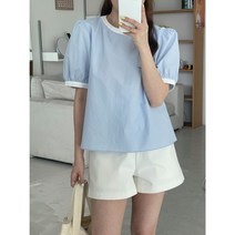 로맨틱 배색 퍼프 셔링 블라우스