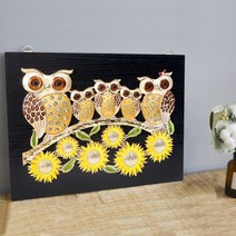 [KT알파쇼핑]행운 부엉이&해바라기 인테리어 부조 액자 30×40, 화이트