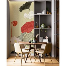 네츄럴이미지 당일발송 (낮 12시 이전) - 한폭벽지-22c003 연꽃 동양화 벽지 포인트 실크 벽지 인테리어 104 X 270 cm