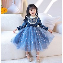 최신상 2022 공주 벨벳 고급 드레스 겨울왕국 엘사 이미지 긴팔 여아 벨벳 원피스