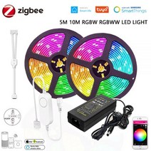 스마트 조명 Zigbee 3.0 스마트 LED 컨트롤러 DC12V 5M 10M 5050 RGBW 스트립 조 알렉사용 유연한 Tuya 앱, 02 5M RGBW Kit_02 US Plug, 02 Waterproof