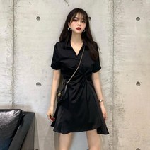 알오티즈 시크한 원피스 학생코디 봄 브이넥 반팔 데이트룩 여름예쁜 데일리 블랙