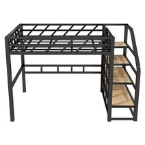 원룸 작은방 이층 철제 계단형 2층 침대 DIY 성인 벙커침대 안전가드 분리형 복층, 1500mmx2000mm, 3.블랙 오른쪽