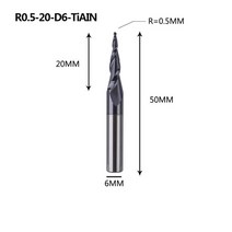 텅스텐 솔리드 카바이드 엔드 밀 4mm 6mm 8mm 볼 노즈 테이퍼 엔드 밀 라우터 비트 cnc 테이퍼 목재 금속 밀링 커터, r0.5-20-d6-tialn