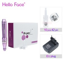 Dr Pen Ultima M7 12 pcs 바늘 전문 더마 펜 유선 Mircroneedling 펜 문신 기계 메조테라피 페이셜 도구, EU 10PCS 라운드 나노