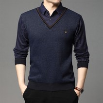 애띠앙 봄가을용 2in1 남성 니트 셔츠 니트 베스트와 셔츠를 한번에 코디 레이어드 셔츠