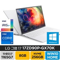LG 그램17 17ZD90P-GX70K 17.3인치 노트북, 8GB, SSD 256GB, 윈도우 포함, WIN10 Home, 코어i7
