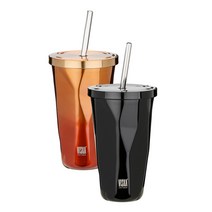 비스카 빨대 텀블러 500ml / 보온 보냉 콜드컵 진공 단열, 블랙