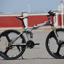 BeGasso 26 인치 접이식 자전거 가변 속도 충격 흡수 오일 디스크 브레이크 산악용, 24 인치cm, 그레이 3 날 마그네슘 합금 휠 + 21 단