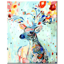모모픽스페인팅 G12 행운 꽃사슴 40x50cm DIY유화그리기 일러스트 명화 그림 거실 액자 동물 집콕 취미