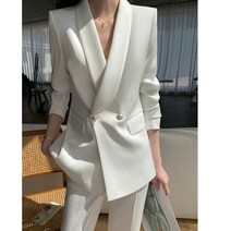 화이트 정장 세트 펄 진주 단추 브이넥 자켓 슬랙스 셋업