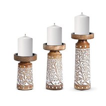 Luxe Designs 기둥 촛대 집 거실 주방 테이블 센터피스의 양초용 소박한 흰색 손으로 조각한 망고 나무 3개의 홀더 세트 가정 장식용 6 8 10