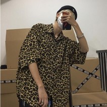 맨즈스트 오버핏 남자 캐주얼 호피무늬 반팔 셔츠 SH